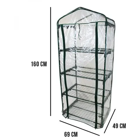 Serre De Jardin 4 étagères 69 X 49 X 160 Cm Transparente En Plastique PVC - Linxor - Transparent 2 Serre De Jardin 4 étagères 69 X 49 X 160 Cm Transparente En Plastique PVC - Linxor - Transparent – Image 2