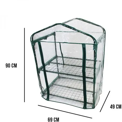 Serre De Jardin 2 étagères 69 X 49 X 90 Cm Transparente En Plastique PVC - Linxor - Transparent 2 Serre De Jardin 2 étagères 69 X 49 X 90 Cm Transparente En Plastique PVC - Linxor - Transparent – Image 2