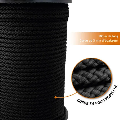 Bobine De Corde Tressée 3 Mm X 100 M - Noir - Linxor - Noir 2 Bobine De Corde Tressée 3 Mm X 100 M - Noir - Linxor - Noir – Image 2