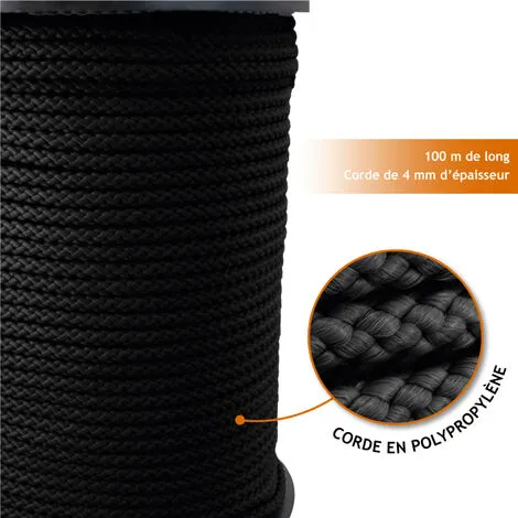 Bobine De Corde Tressée 4 Mm X 100 M - Noir - Linxor - Noir 2 Bobine De Corde Tressée 4 Mm X 100 M - Noir - Linxor - Noir – Image 2