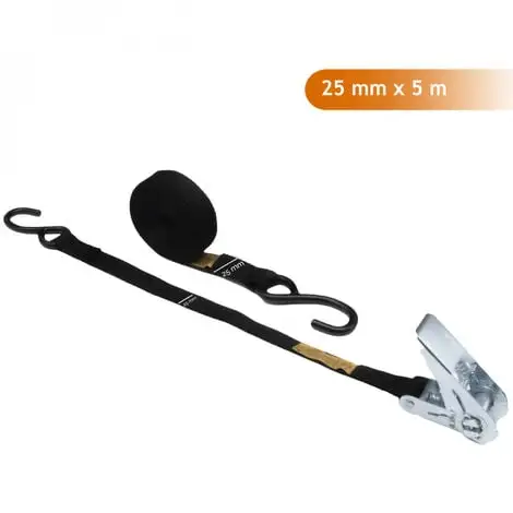 Lot De 2 Sangles D'arrimage à Cliquet Et 2 Crochets S - 25 Mm X 5 M - Noir - Linxor - Noir 2 Lot De 2 Sangles D'arrimage à Cliquet Et 2 Crochets S - 25 Mm X 5 M - Noir - Linxor - Noir – Image 2