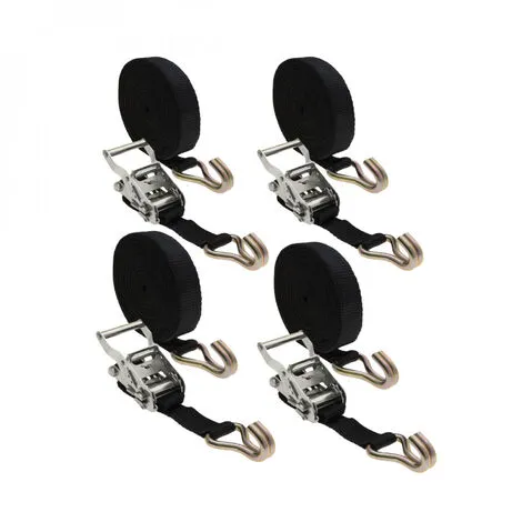 Lot De 4 Sangles D'arrimage Avec Tendeur à Cliquet Et 2 Crochets - 35 Mm X 7 M - Noir - Linxor - Noir 1 Lot De 4 Sangles D'arrimage Avec Tendeur à Cliquet Et 2 Crochets - 35 Mm X 7 M - Noir - Linxor - Noir