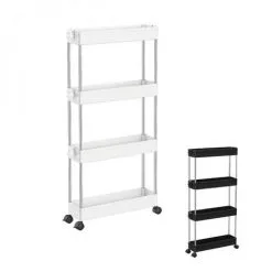 Desserte, Chariot De Rangement à Roulettes étroit - 4 étagères - Blanc - Linxor - Blanc