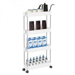 Desserte, Chariot De Rangement à Roulettes étroit - 4 étagères - Blanc - Linxor - Blanc -LINXOR Soldes Boutique 58055339 4