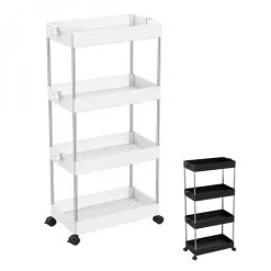 Desserte, Chariot De Rangement à Roulettes Large - 4 étagères - Blanc - Linxor - Blanc