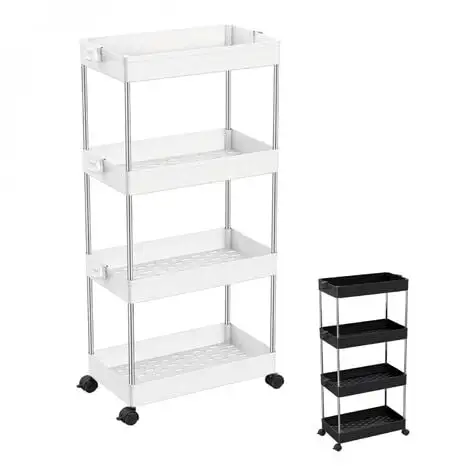 Desserte, Chariot De Rangement à Roulettes Large - 4 étagères - Blanc - Linxor - Blanc 1 Desserte, Chariot De Rangement à Roulettes Large - 4 étagères - Blanc - Linxor - Blanc