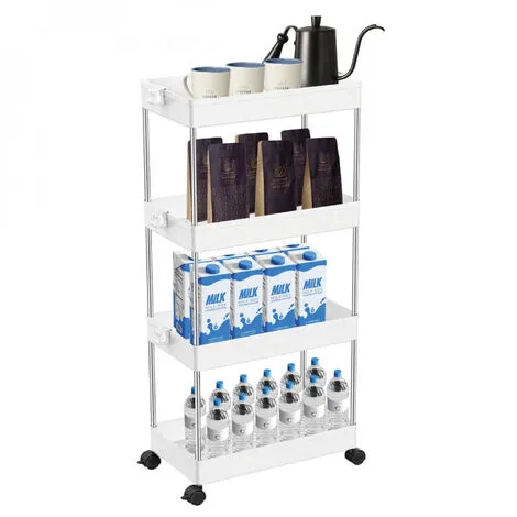 Desserte, Chariot De Rangement à Roulettes Large - 4 étagères - Blanc - Linxor - Blanc 4 Desserte, Chariot De Rangement à Roulettes Large - 4 étagères - Blanc - Linxor - Blanc – Image 4