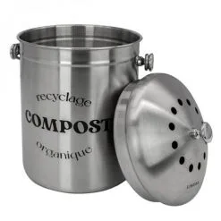 Composteur, Bac, Poubelle à Compost De Cuisine - 5 L - Inox - Linxor - Gris