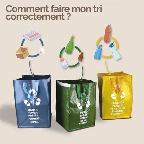 Lot De 3 Sacs De Tri Réutilisables Pour Recyclage Des Déchets - 130 L - Linxor - Multicouleur 4 Lot De 3 Sacs De Tri Réutilisables Pour Recyclage Des Déchets - 130 L - Linxor - Multicouleur – Image 4