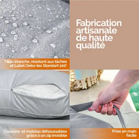 Kit De Coussins Et Assise Déhoussables Pour Palette - Gris Clair - Linxor - Gris Clair 3 Kit De Coussins Et Assise Déhoussables Pour Palette - Gris Clair - Linxor - Gris Clair – Image 3